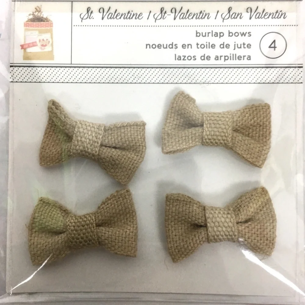 16 Mini Burlap Bows Adhesive Dot Back Scrapbooking Crafting Wedding Baby Shower